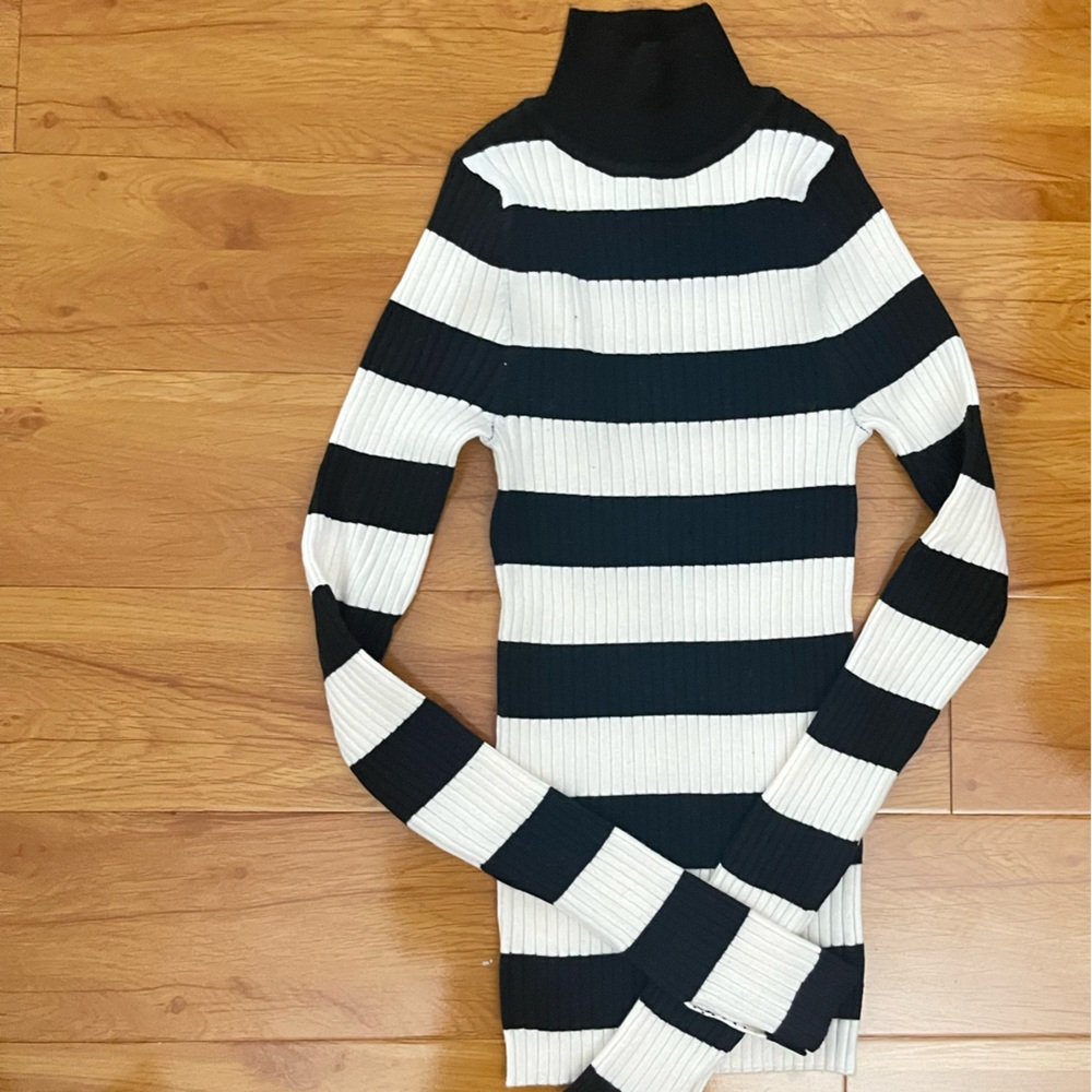 ASOS Black and White Striped Turtleneck Sweater